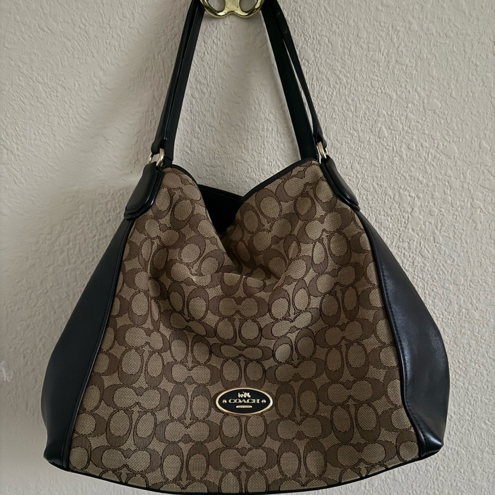 Coach Edie  31 Signature Brown and Black Hobo Bag